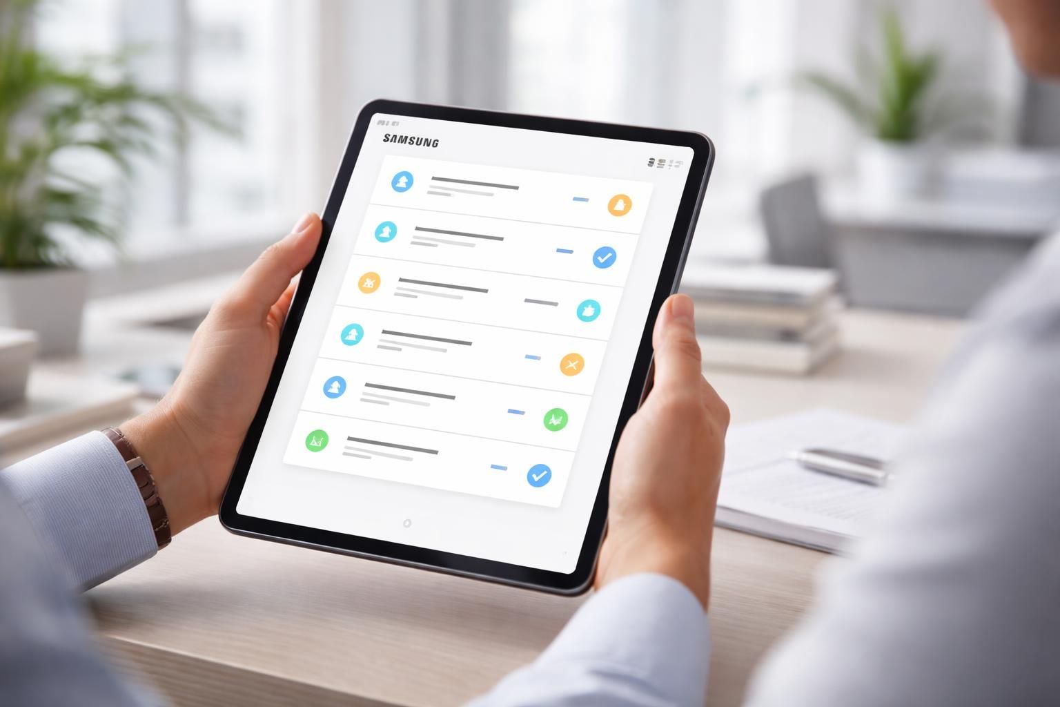Offres : relances et suivi client sur tablette Samsung, simple