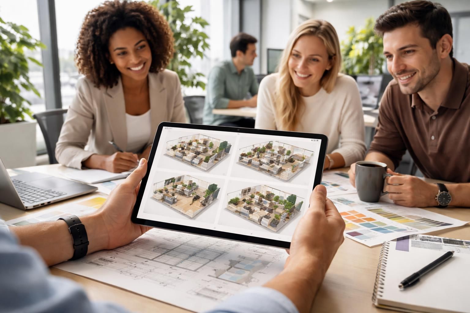 En bureaux, la tablette Samsung aide à visualiser aménagements possibles