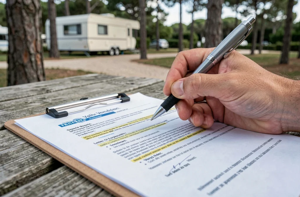 Signature d'un bail de camping pour une parcelle avec mobil home en Vendée