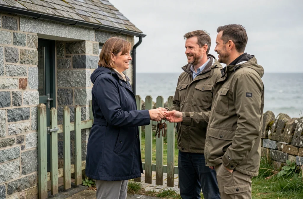 Transaction immobilière d'une maison de pêcheur en Bretagne avec accès à la plage remise des clés