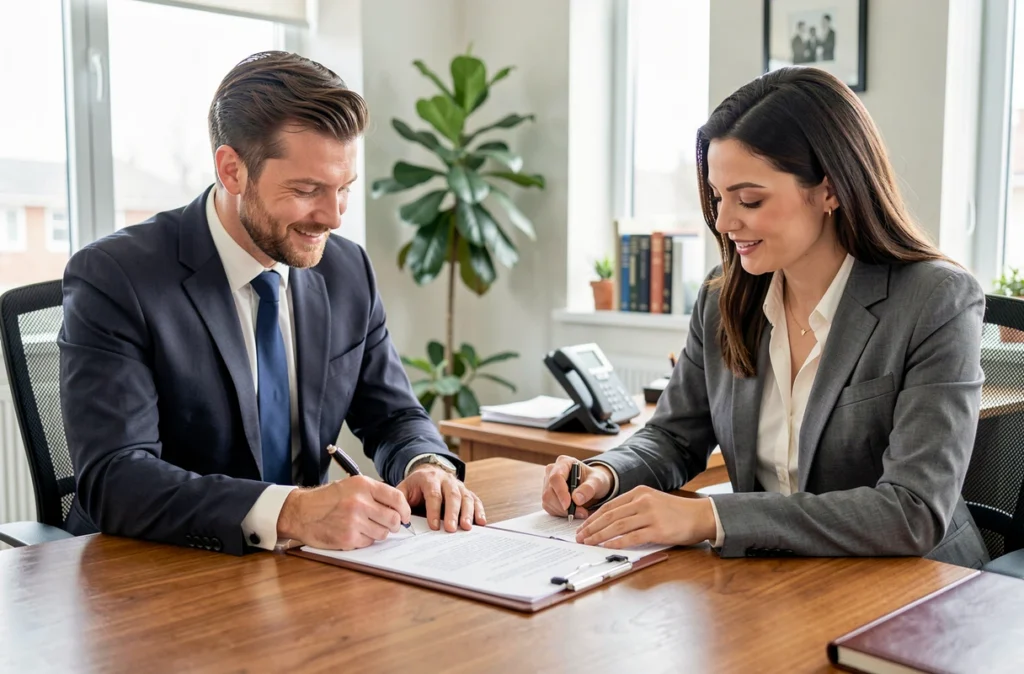 Signature d'un acte de vente chez le notaire